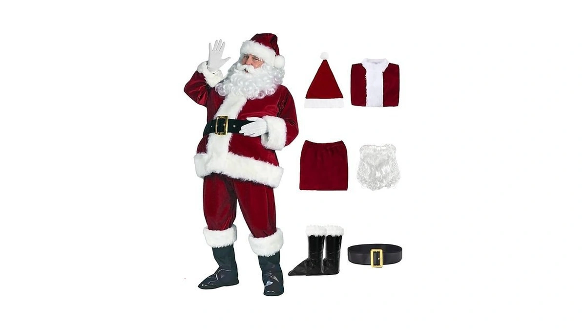 Fanme Santa Claus Costume For Men 6pcs Deluxe Velvet Santa