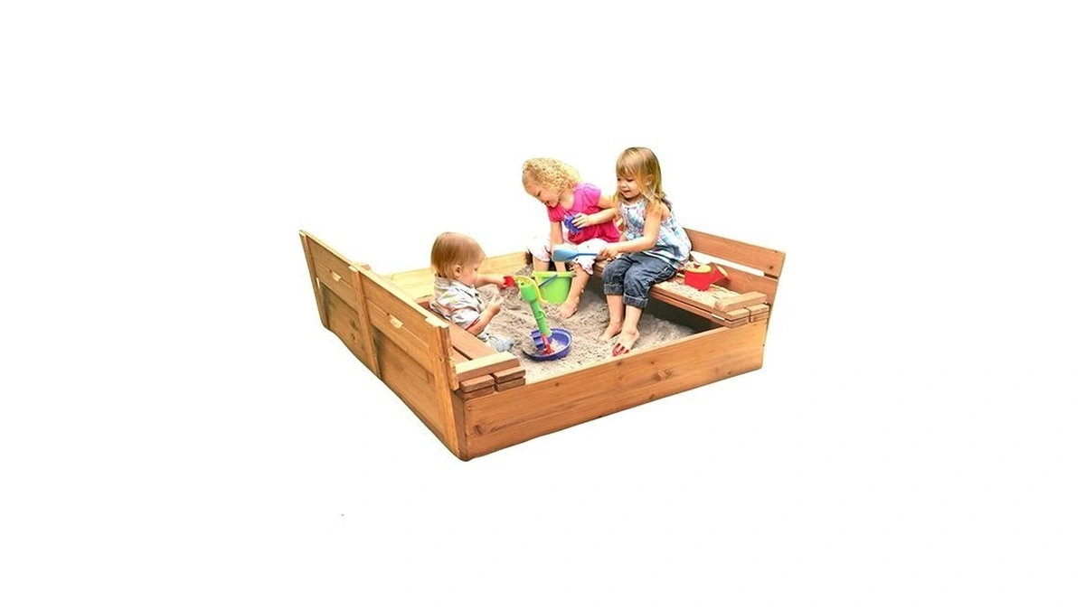 Badger Basket Cedar Sandbox With Lid & Benches - Outdoor