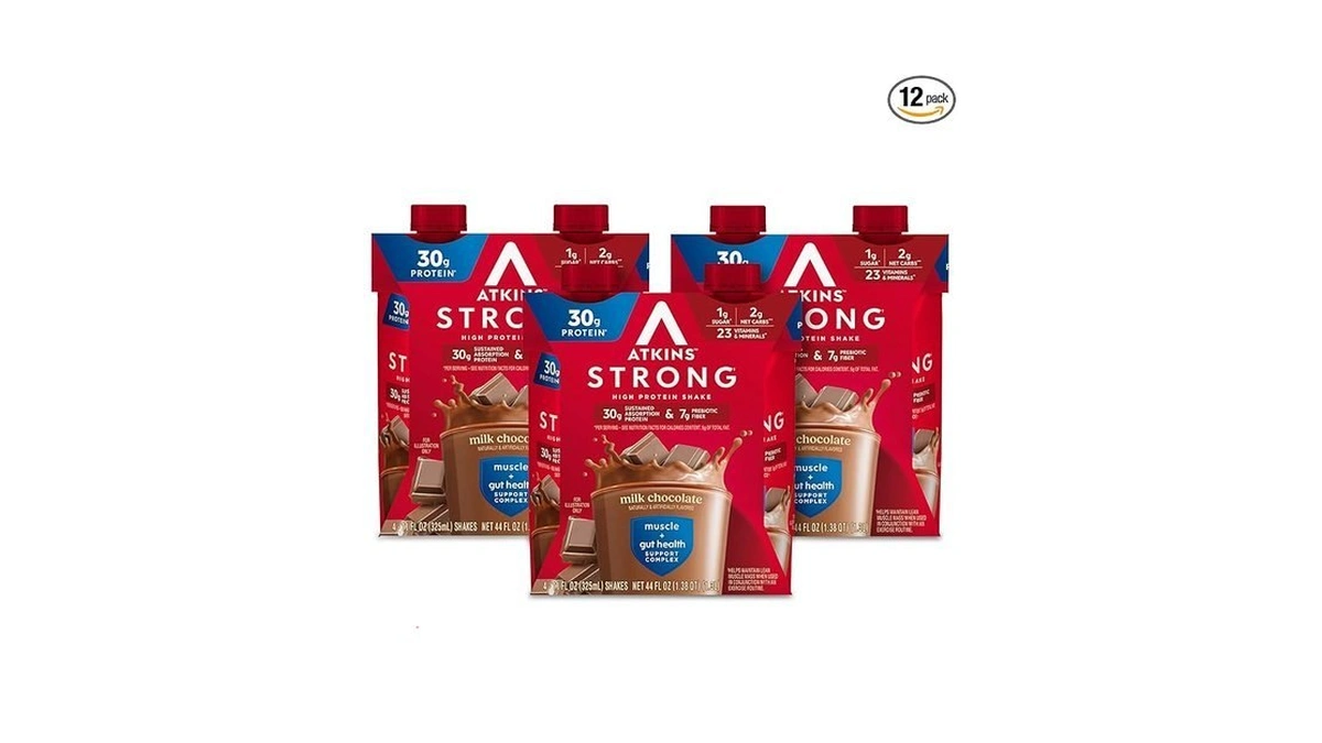 Atkins Strong High Protein Shake, Milk Chocolate, 30g Protein, 7g