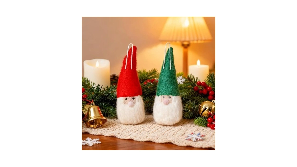 Handmade Wool Felted Gnome Gifts For Christmas Decoration, 2 Pcs