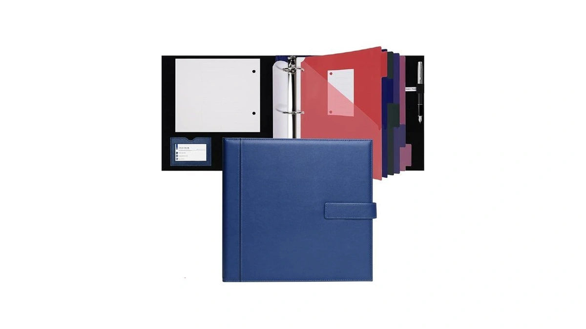 Poprun Portfolio Binder, Pu Leather 3 Ring Binder 2 Inch,