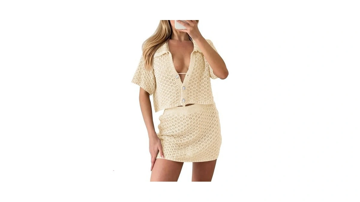 Saodimallsu Women 2 Piece Cover Up Set Crochet Beach Summer