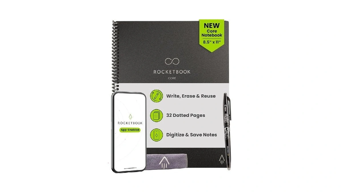 Rocketbook Core Reusable Smart Notebook, Dot Grid Pages For School,