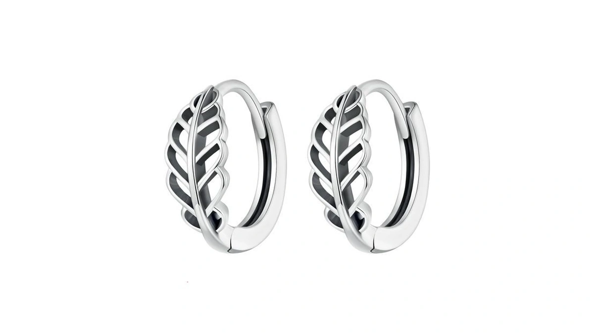 Bisaer 925 Sterling Silver Leaf Huggie Earrings For Women, 14k