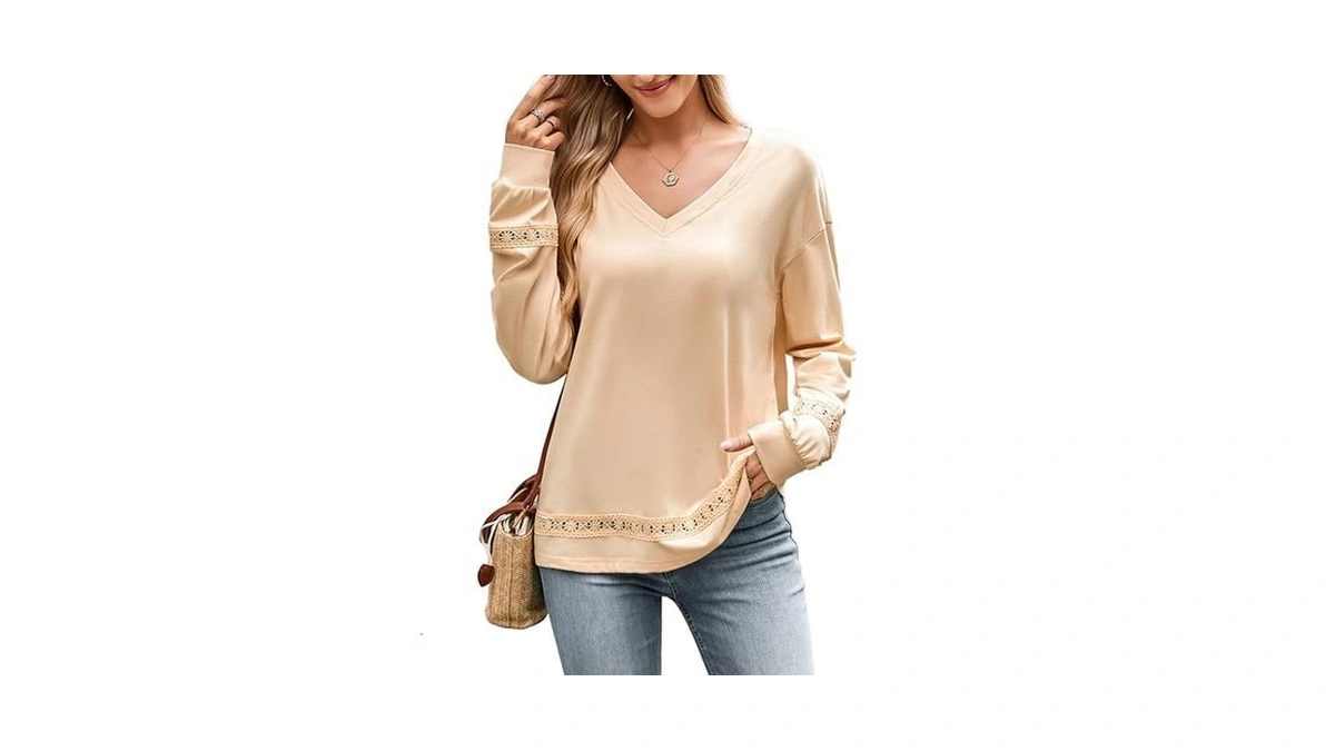 Dokotoo Womens Tops Long Sleeve V Neck Plus Size Cute