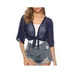 Iclosam Women Tie Front Chiffon Shrug Short Sleeve Cropped Sheer