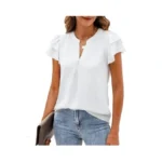 Simplefun Short Sleeve Blouses For Women Business Casual Notch V