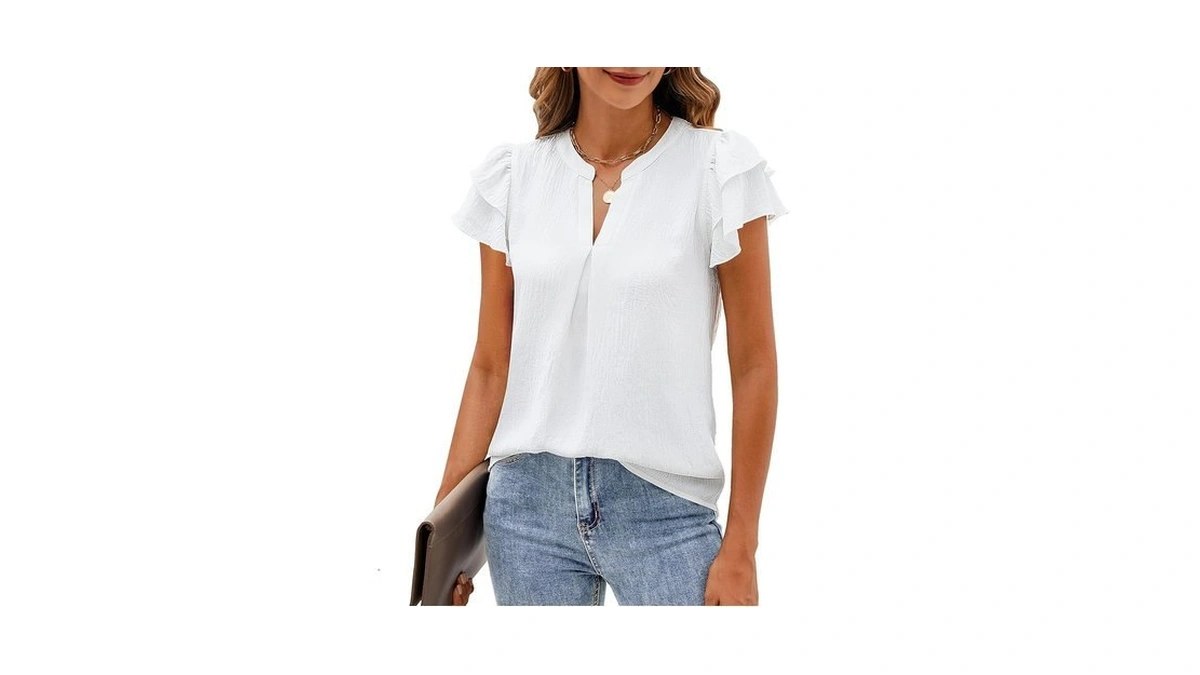 Simplefun Short Sleeve Blouses For Women Business Casual Notch V