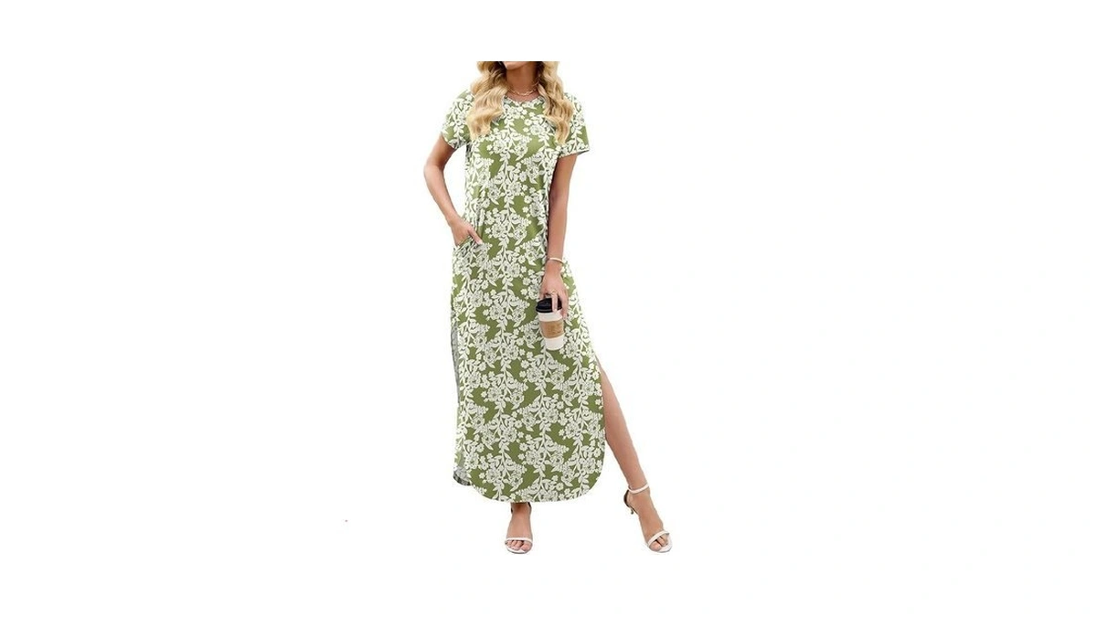 Heymoments Womens Summer Maxi Dress Floral Print Medium Short Sleeve