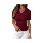 Prettygarden Womens Summer Short Sleeve Sweater Cable Knit V Neck