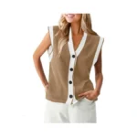 Saodimallsu Womens V Neck Sweater Vest Button Down Cap Sleeve