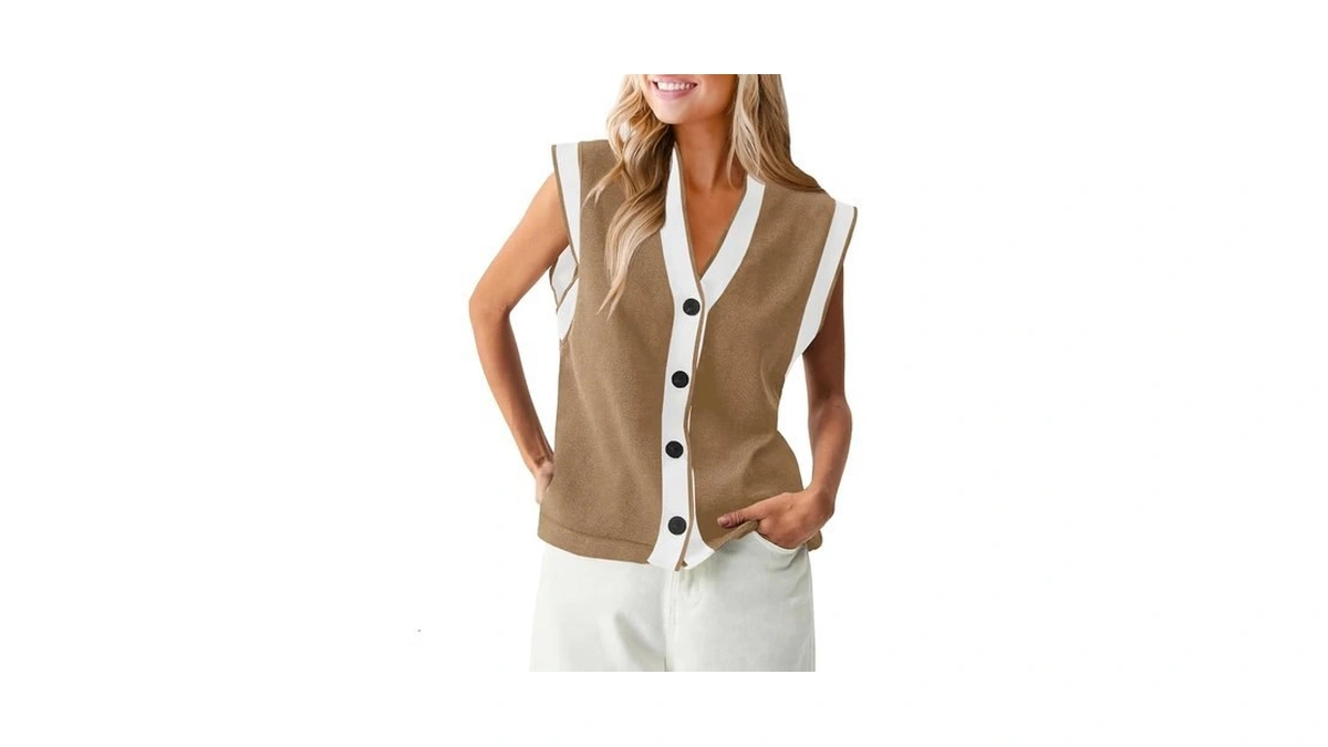 Saodimallsu Womens V Neck Sweater Vest Button Down Cap Sleeve