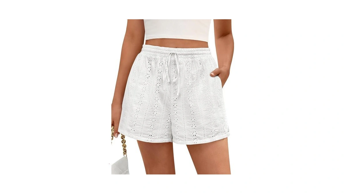 Kirundo Lace Shorts For Women Summer Cute Boho Eyelet Elastic