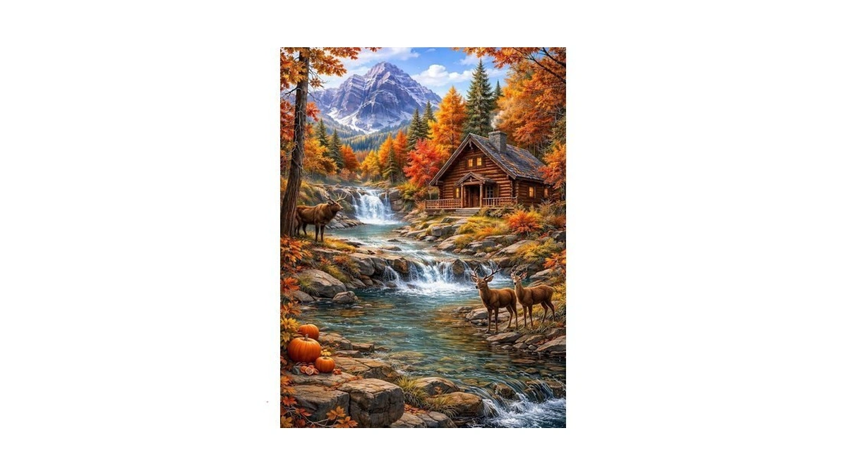 Teemosreal Puzzles For Adults 1000 Pieces, Autumn Mountain Cabin Jigsaw