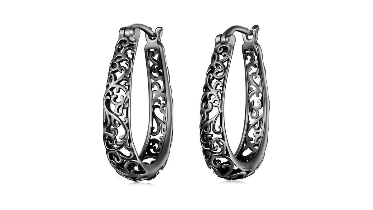 Bisaer Vintage Filigree 925 Sterling Silver Huggie Earrings For Women