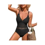 Charmo Crochet One Piece Swimsuits For Women V Neck Strappy