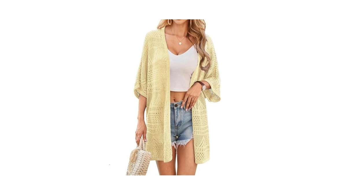 Grace Karin Summer Cardigans For Women Lightweight Butter Yellow Crochet