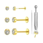 Hooppoo Delicate Moissanite & Titanium Threadless Flat Back Studs -