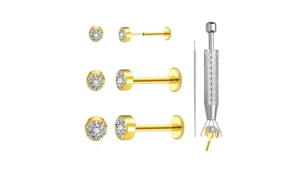 Hooppoo Delicate Moissanite & Titanium Threadless Flat Back Studs -
