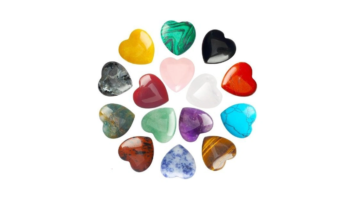 Xiuqilai 15pcs Heart Shape Crystals Healing Stone Set Bulk Natural