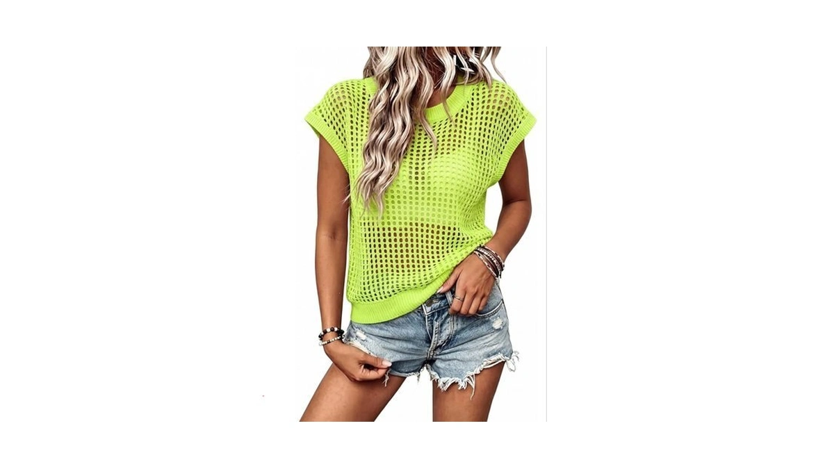Lepunuo Crochet Cap Sleeve Tops For Women Knit Pullover Summer