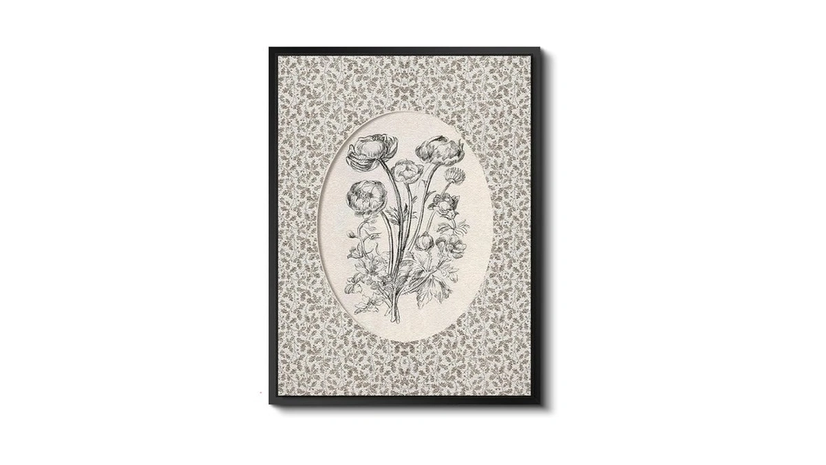 Vintage Black White Floral 3d Stacked Double-panel Sandstone Wall Art,