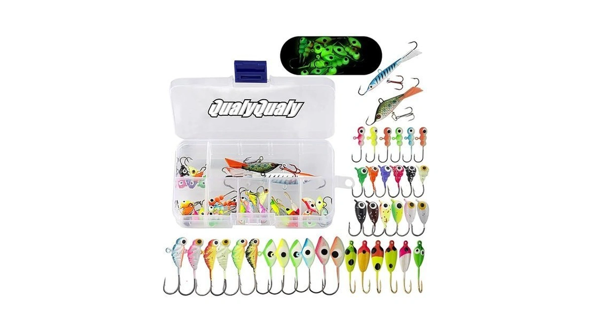 Qualyqualy Ice Fishing Jigs Kit 38pcs Ice Fishing Lures For