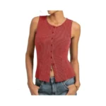 Kate Kasin Woman Red Tank Top Summer Trendy 2026, Button