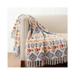 Casaagusto Boho Throw Blanket With Tassel, Farmhouse Western Flannel Bohemian
