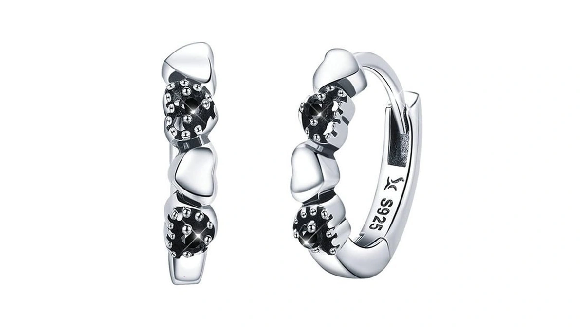 Bisaer 925 Sterling Silver Heart Huggie Earrings For Women, 14k