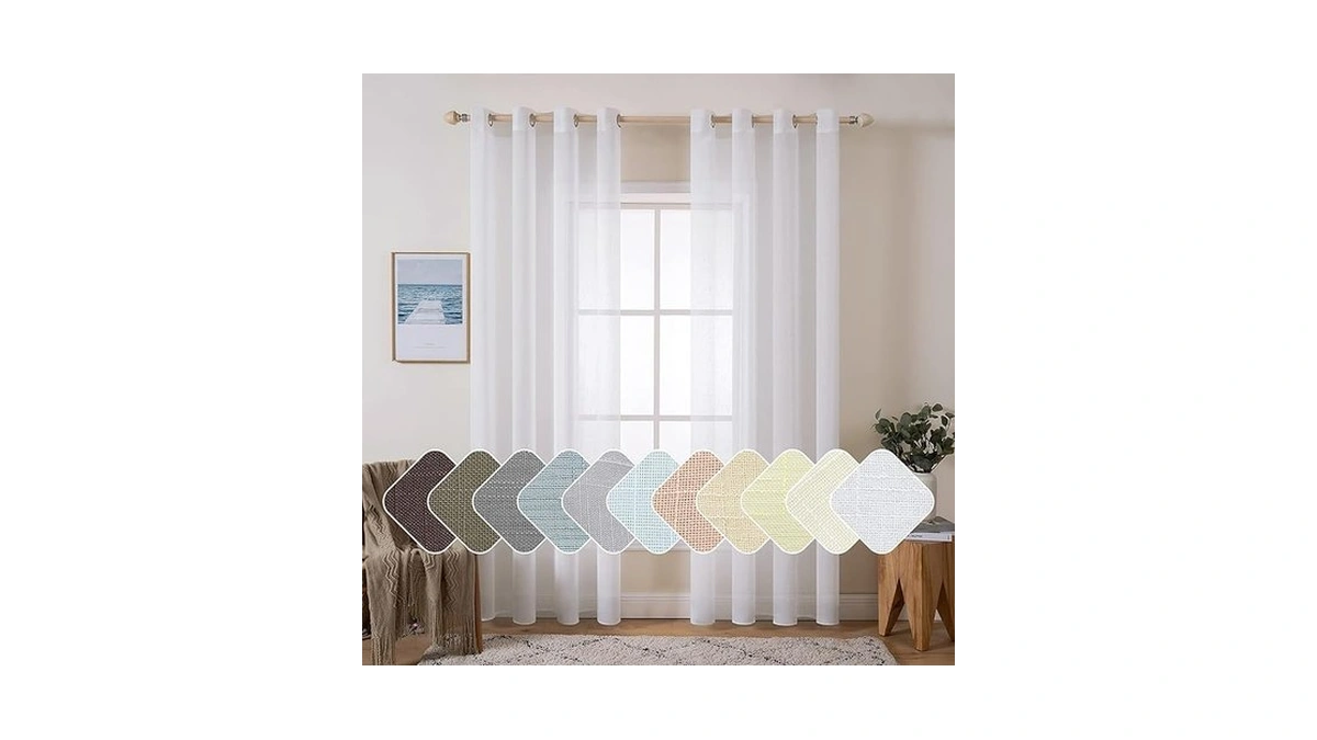 Miulee Natural Linen Sheer Window Curtains - Elegant Solid White