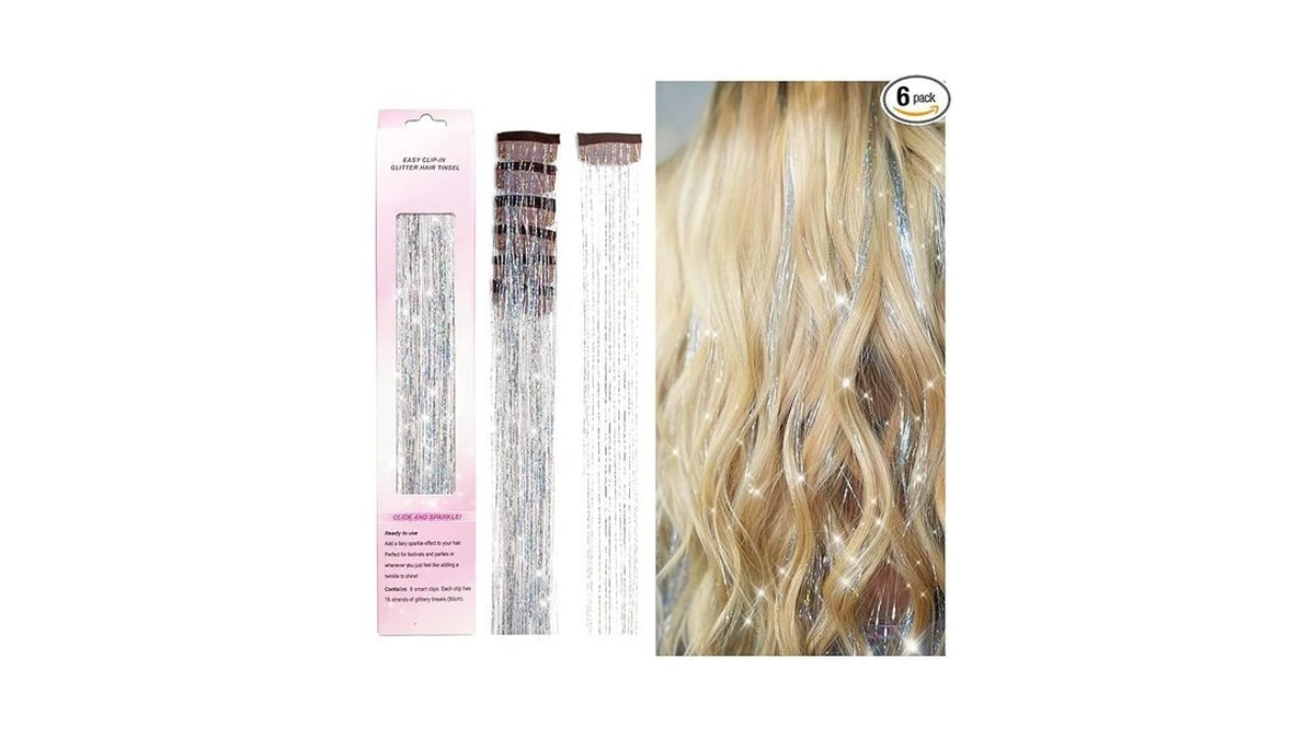 Clip In Hair Tinsel, Porolir 6pcs Glitter Fairy Tinsel Hair