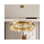 Wndtu Crystal Gold Round Chandelier Modern Light Fixture Raindrop Chandelier