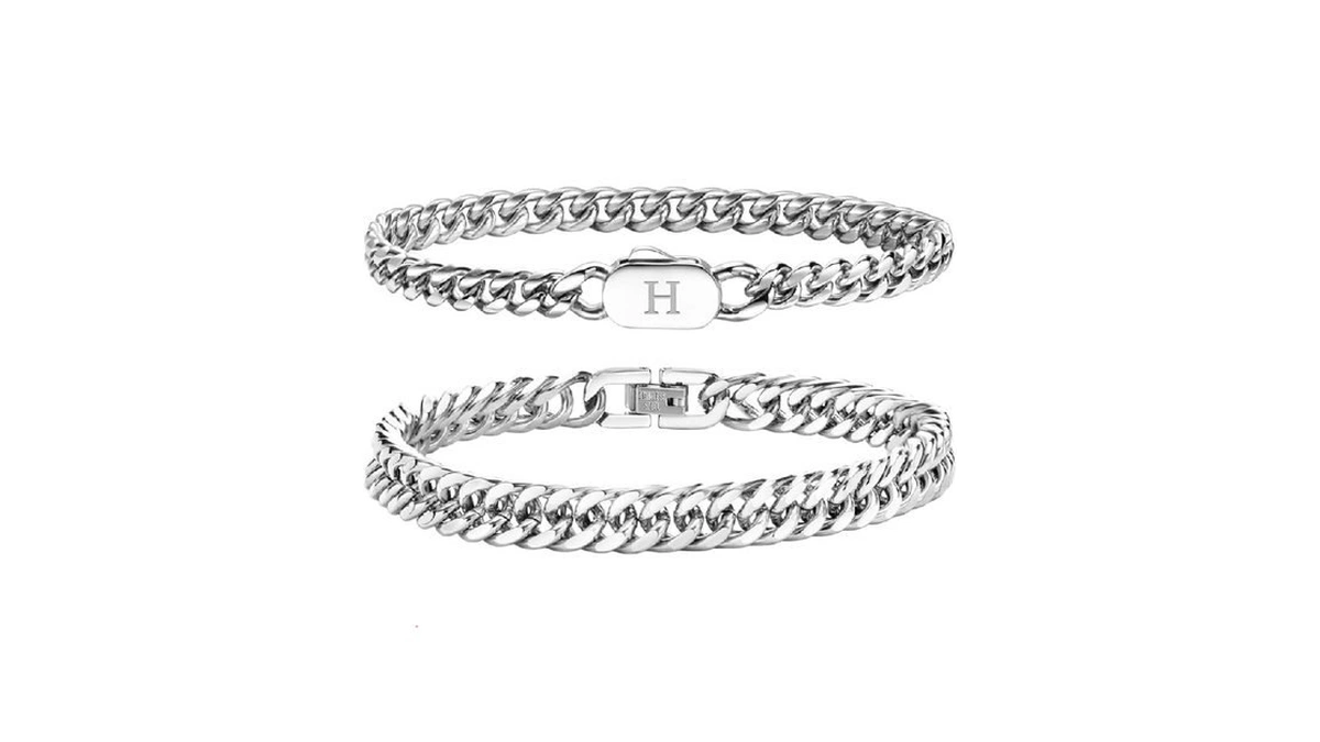 Flheart Stainless Steel Initial Bracelets For Men, 2 Pcs A-z