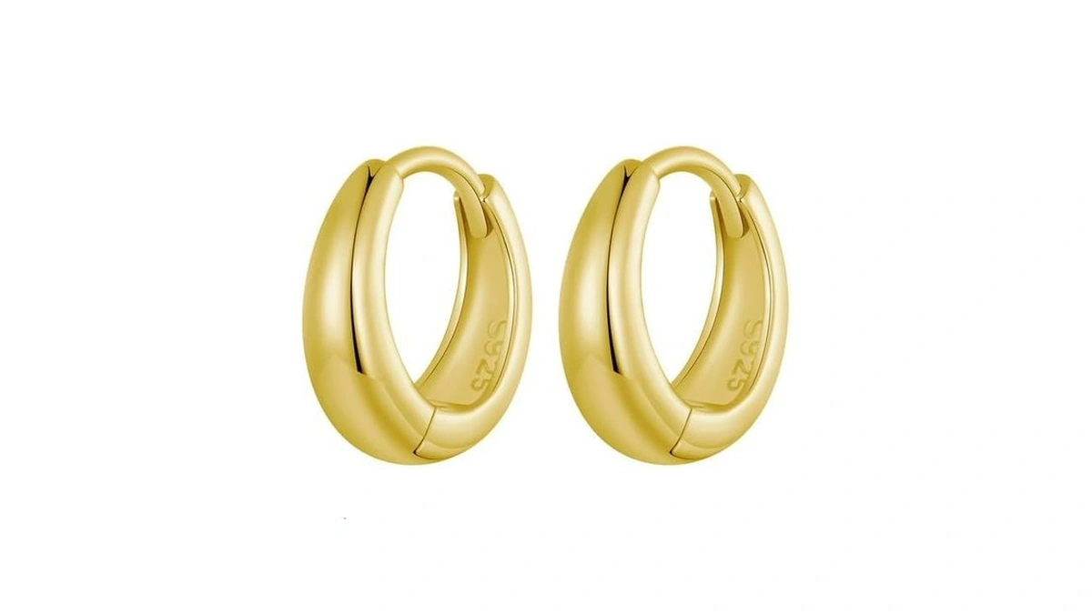 Bisaer 925 Sterling Silver Post Huggie Earrings For Women, 14k