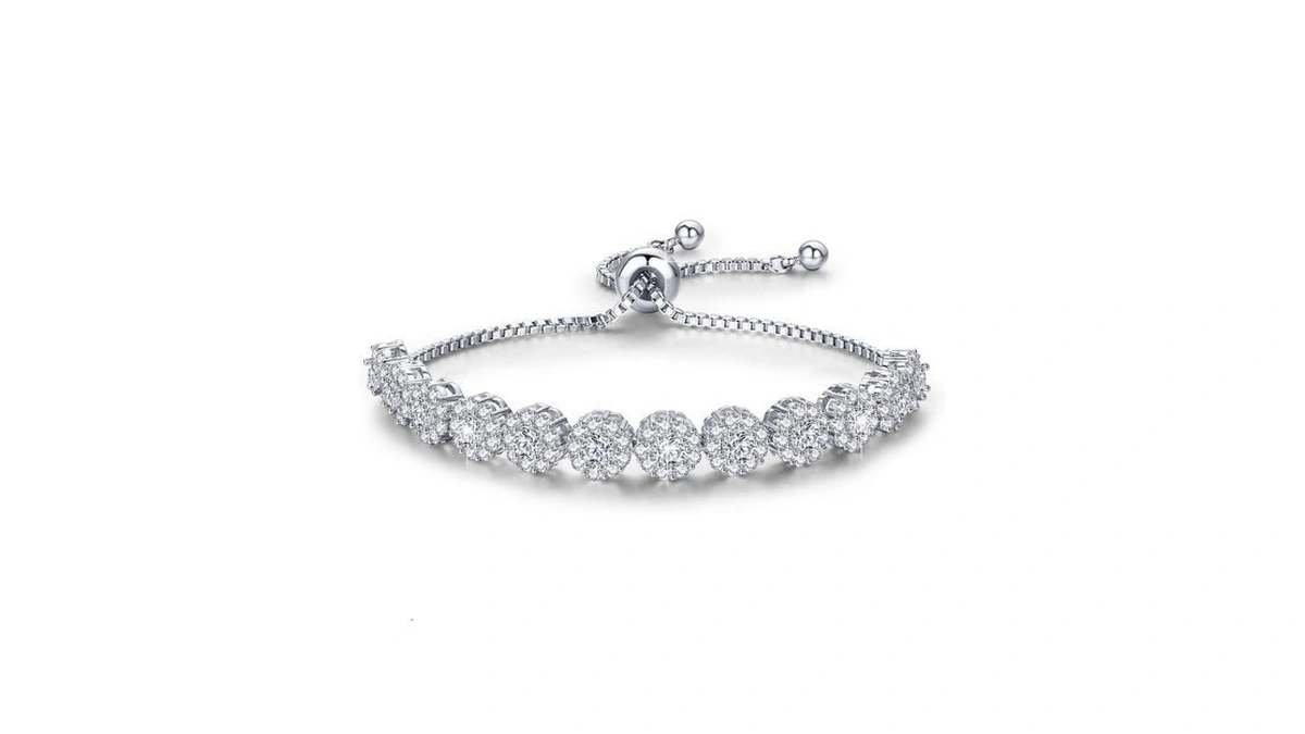 Bisaer Classic Luxury White Gold Plated Tennis Bracelet With White