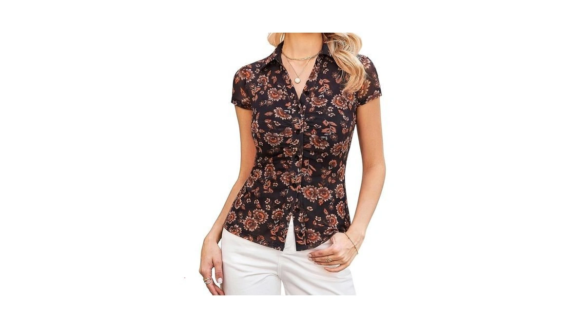 Grace Karin Women Mesh Boho Tops Dressy Casual Floral Short