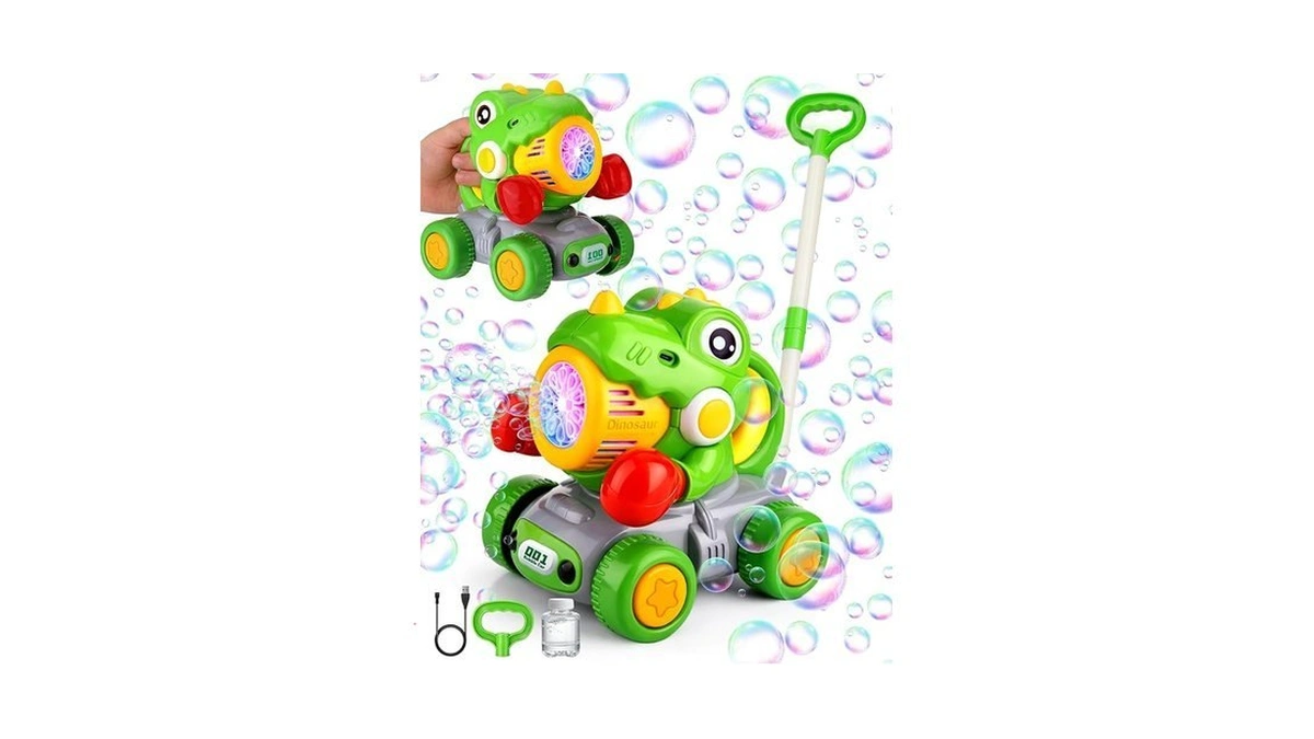 Dinosaur Bubble Lawn Mower For Toddlers, Rechargeable Automatic Bubble Blower