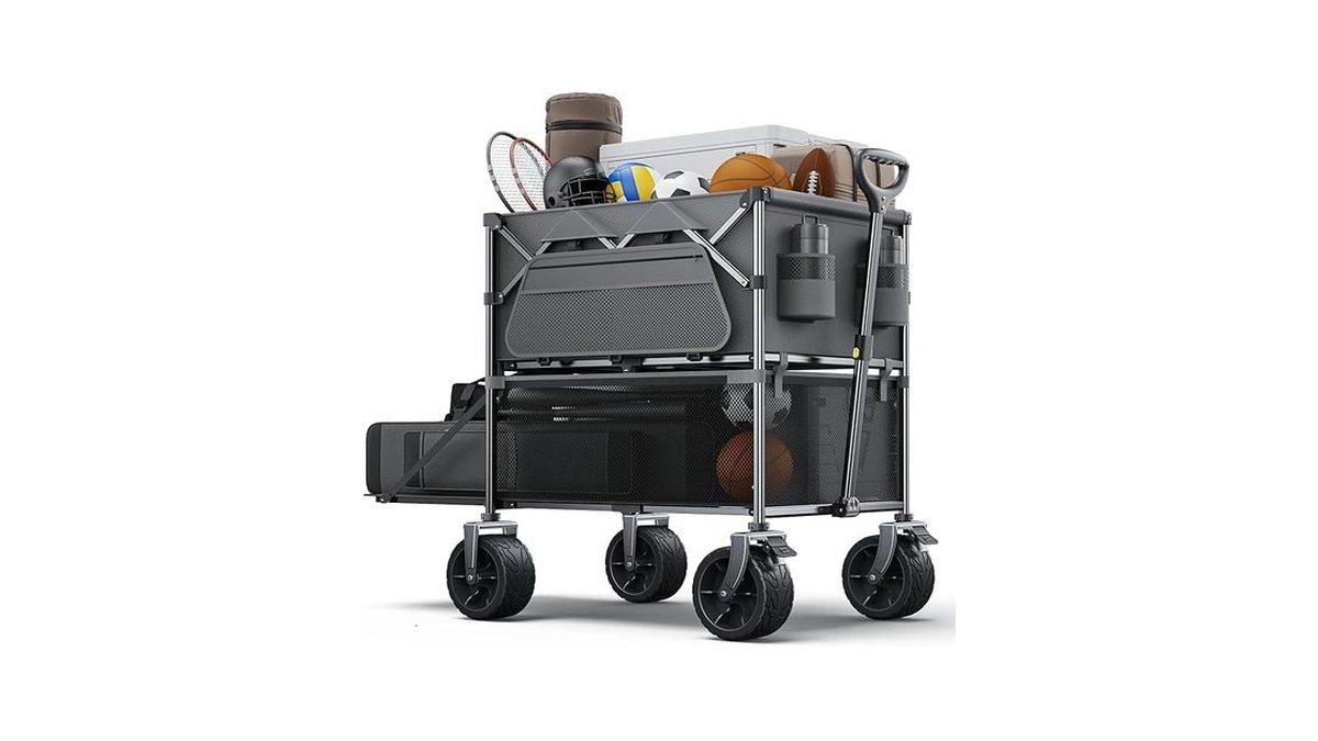 Everyfun 480lbs Foldable Double Decker Wagon Cart,beach Carts With Large