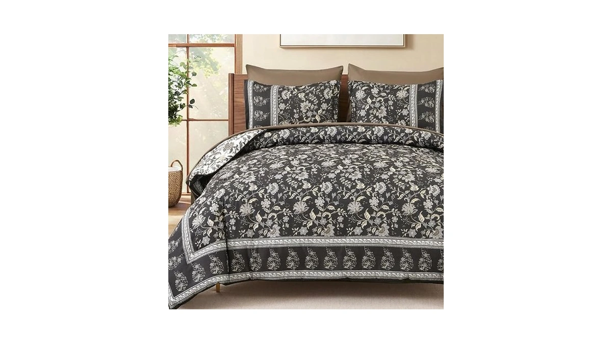 Dinjoy Boho Comforter Set Queen,brown Gray Bedding Paisley Floral 7