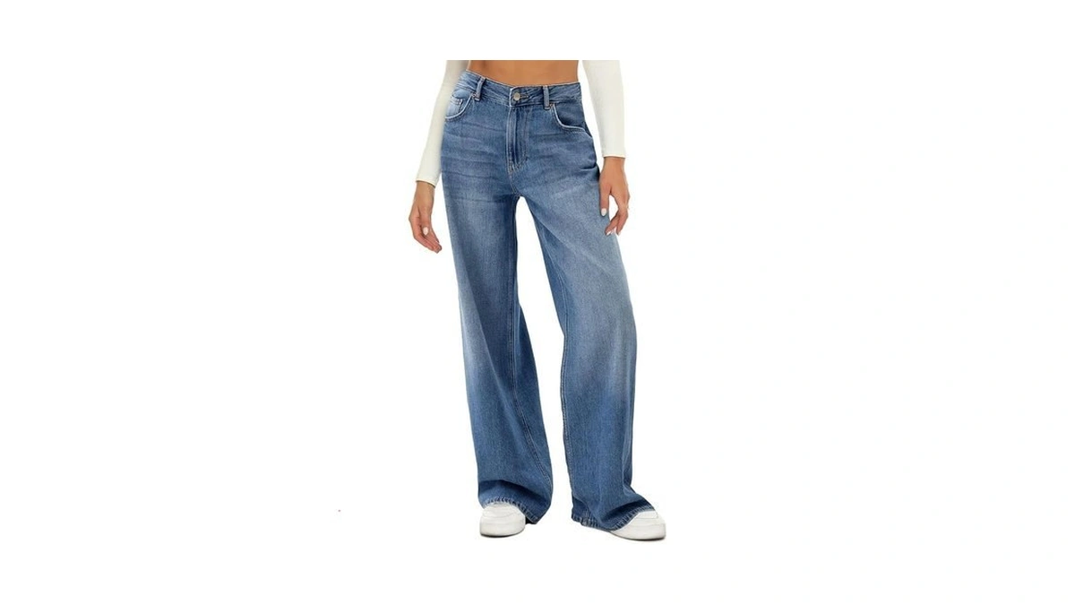 Hdlte Women's High Waist Baggy Boyfriend Jeans - Wide Leg