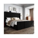 Uteeran Queen Bed Frame With 55.1" Tall Headboard, Velvet Upholstered