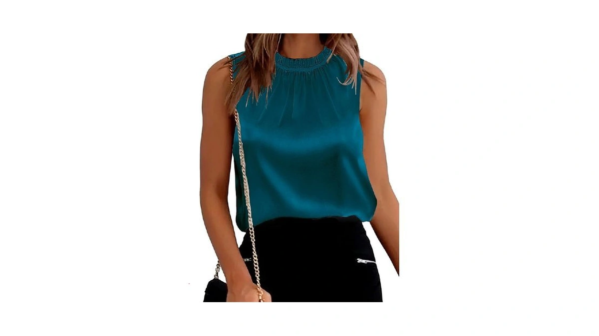 Simplefun Silk Tank Tops For Women Business Casual Ruffle Trim