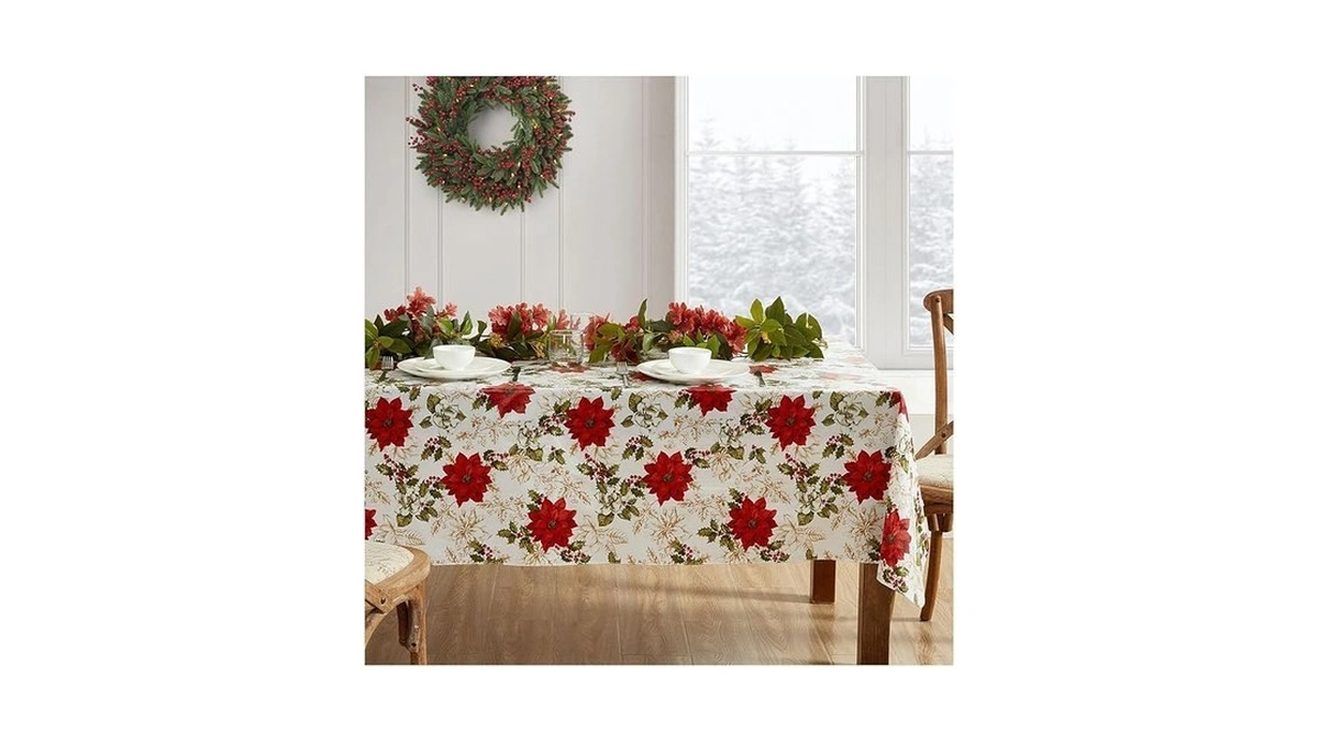 Elrene Home Fashions Christmas Poinsettia Grace Water- And Stain-resistant Vinyl