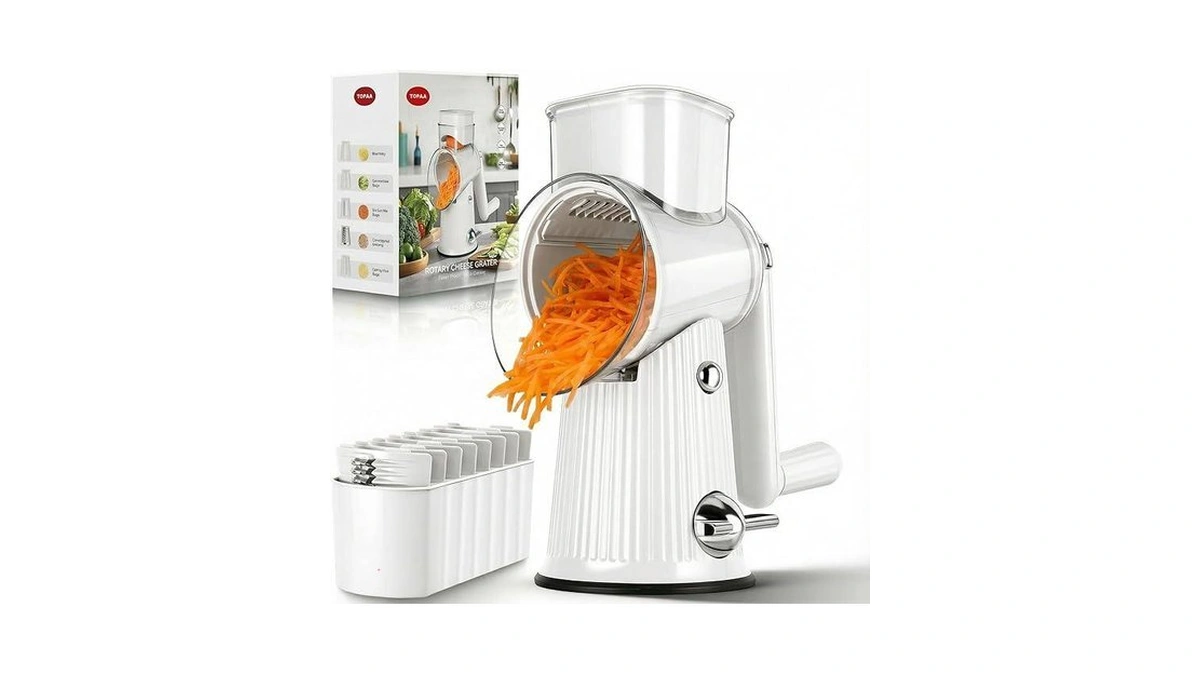 Rotary Cheese Grater With Handle - Vegetable Shredder With 5