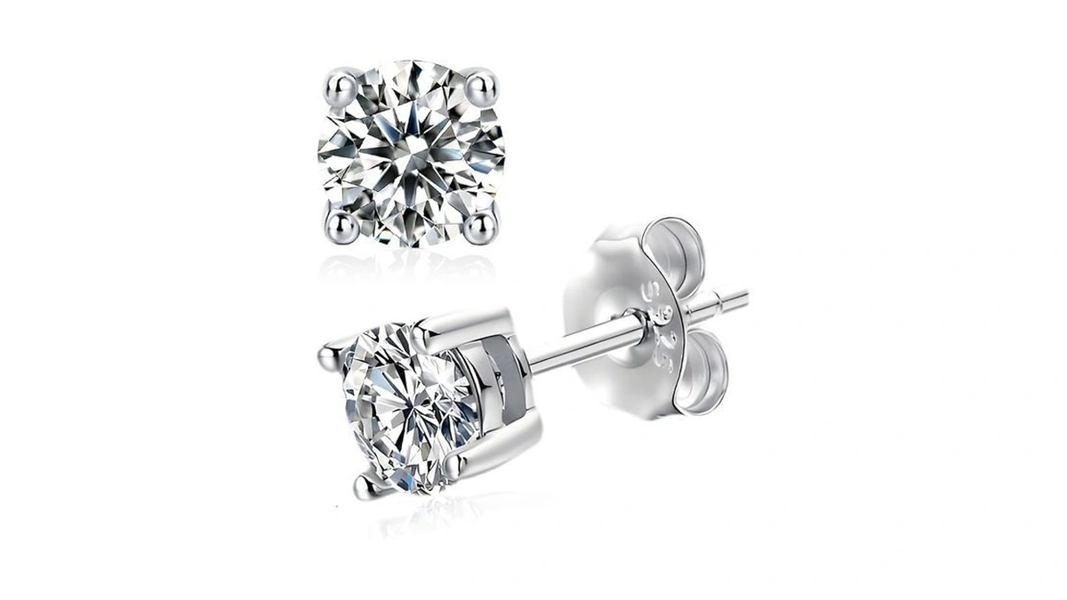 Ve Celestelle Moissanite Stud Earrings, 925 Sterling Silver, 18k White