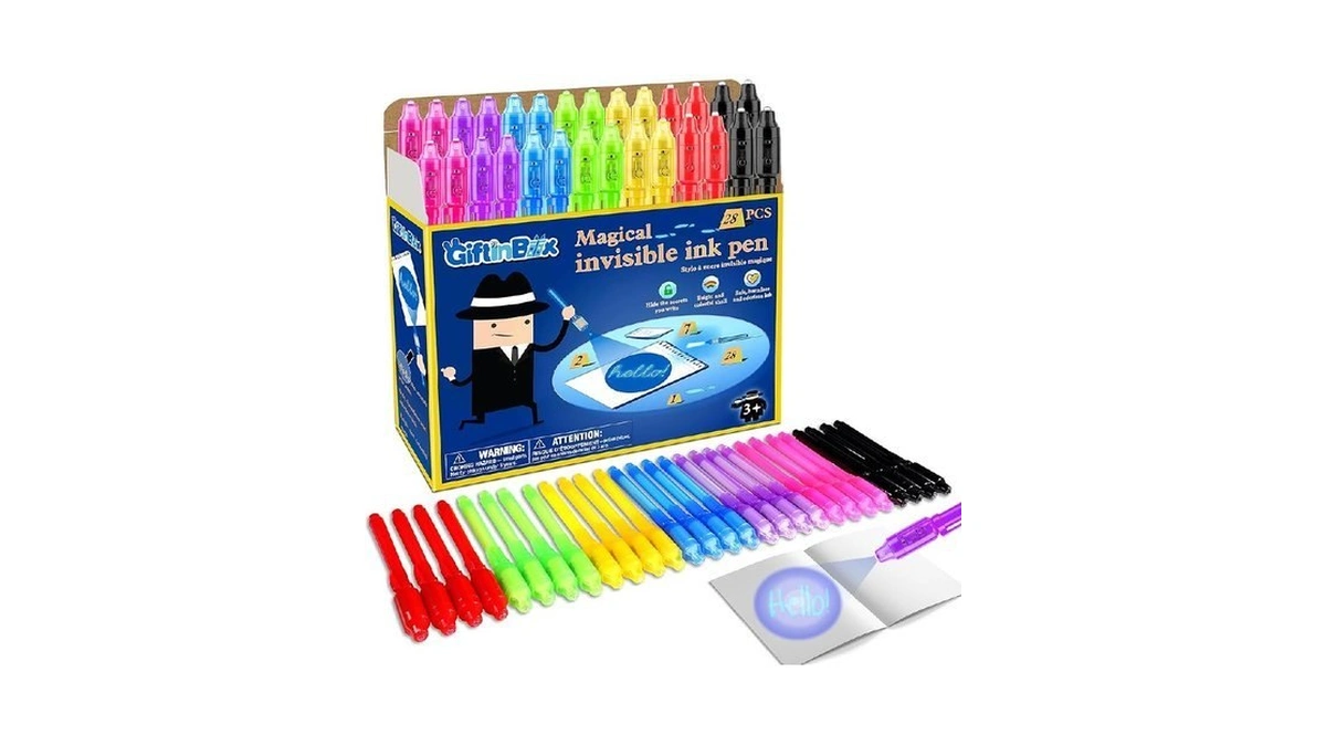 Giftinbox Invisible Ink Pen, 28pcs Spy Pen With Uv Light