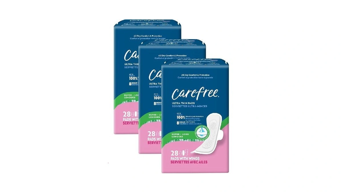 Carefree Ultra Thin Pads For Women, Super/long Pads With Wings,