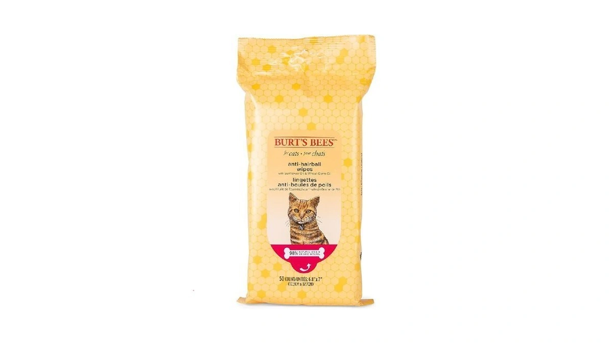 Burt's Bees For Pets Anti-hairball Wipes For Cats, Sunflower Oil