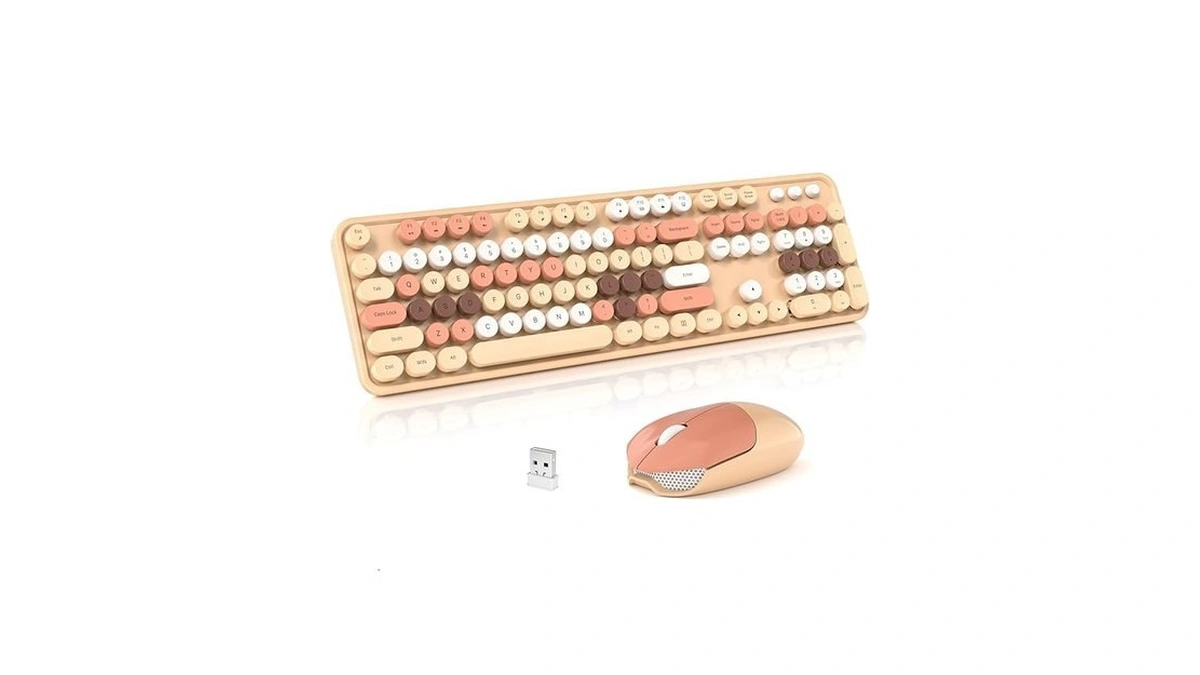 Sqmd Wireless Keyboard And Mouse Combo, 2.4ghz Retro Full-size Typewriter